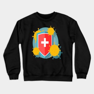 Protective shield with virus molecules, coronavirus, quarantine, corona, virus, pandemic, covid 19, covid19. Crewneck Sweatshirt